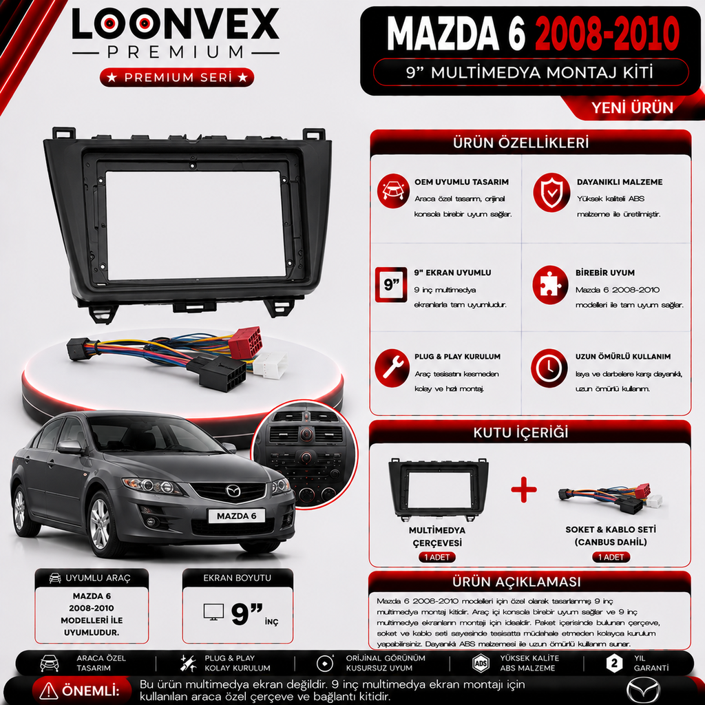 PREMIUM MAZDA 6 2008-2010 9" MULTİMEDYA MONTAJ KİTİ