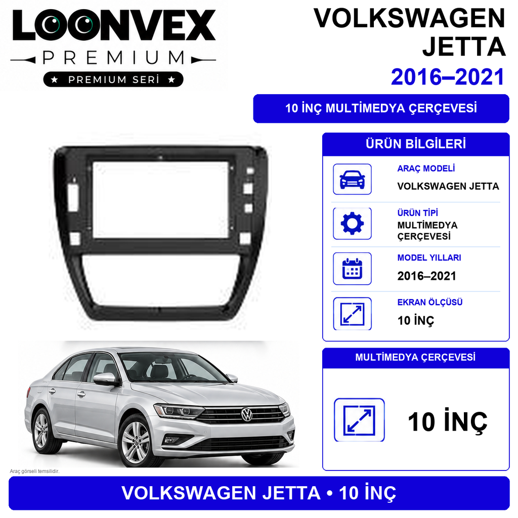 [LNV-CER-0324] LOONVEX Premium Volkswagen Jetta 2011-2017 10 İnç Multimedya Çerçeve + Soket + CANBUS Montaj Kiti
