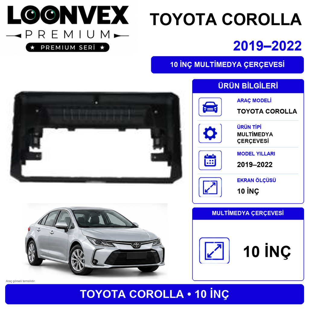 [LNV-CER-0325] LOONVEX Premium Toyota Corolla 2019-2021 10 İnç Multimedya Teyp Çerçevesi + Soket Montaj Kiti