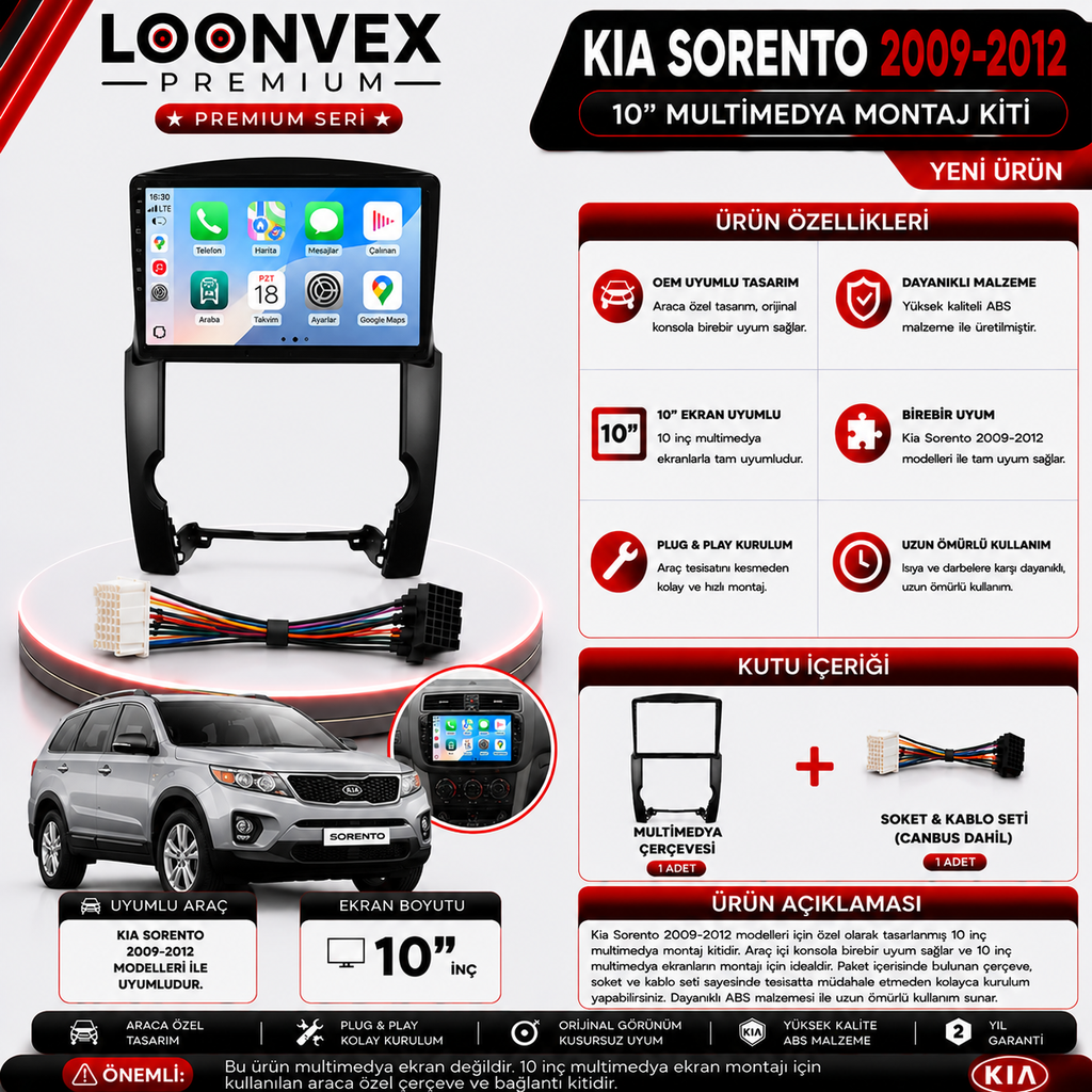 [LNV-CER-0176] PREMIUM KIA SORENTO 2009-2012 10" MULTİMEDYA MONTAJ KİTİ