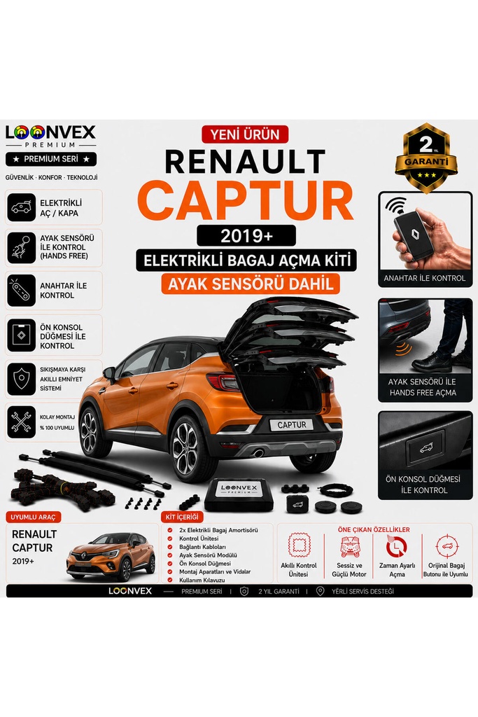 [LVX-EB-00093] Renault Captur 2019+ Uyumlu Elektrikli Bagaj Açma Kiti Ayak Sensörlü 2 Yıl Garantili