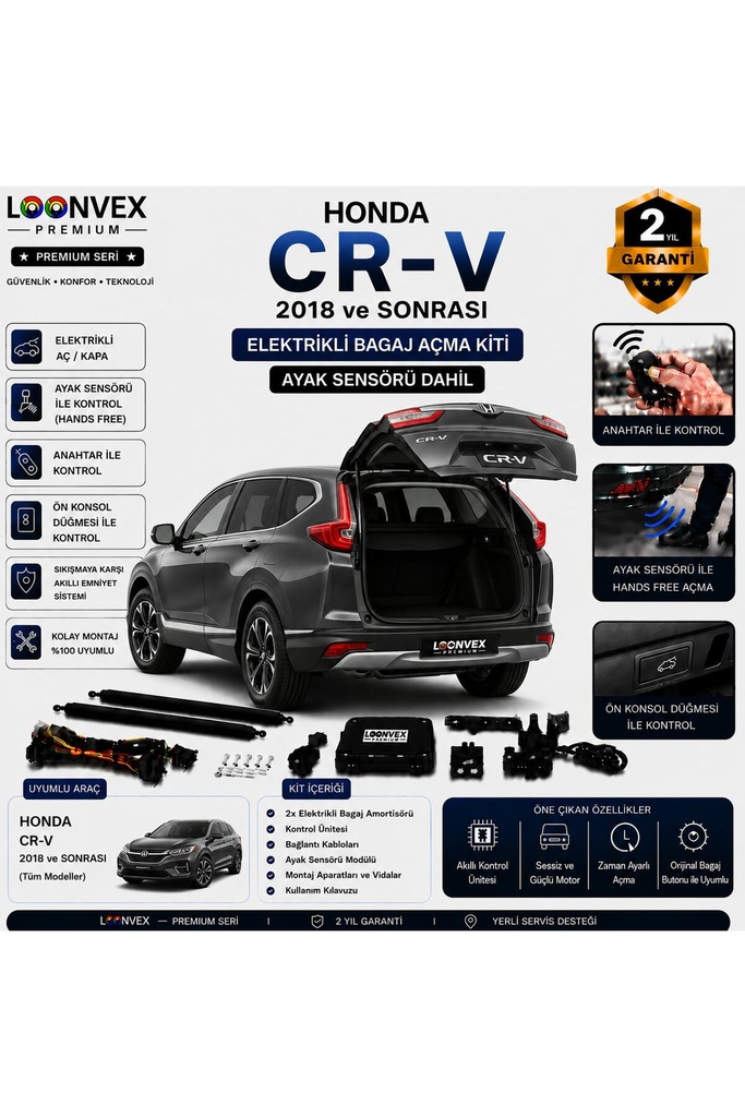 [LVX-EB-00027] Honda CR-V 2018 ve Sonrası Uyumlu Elektrikli Bagaj Açma Kiti Ayak Sensörlü 2 Yıl Garantili