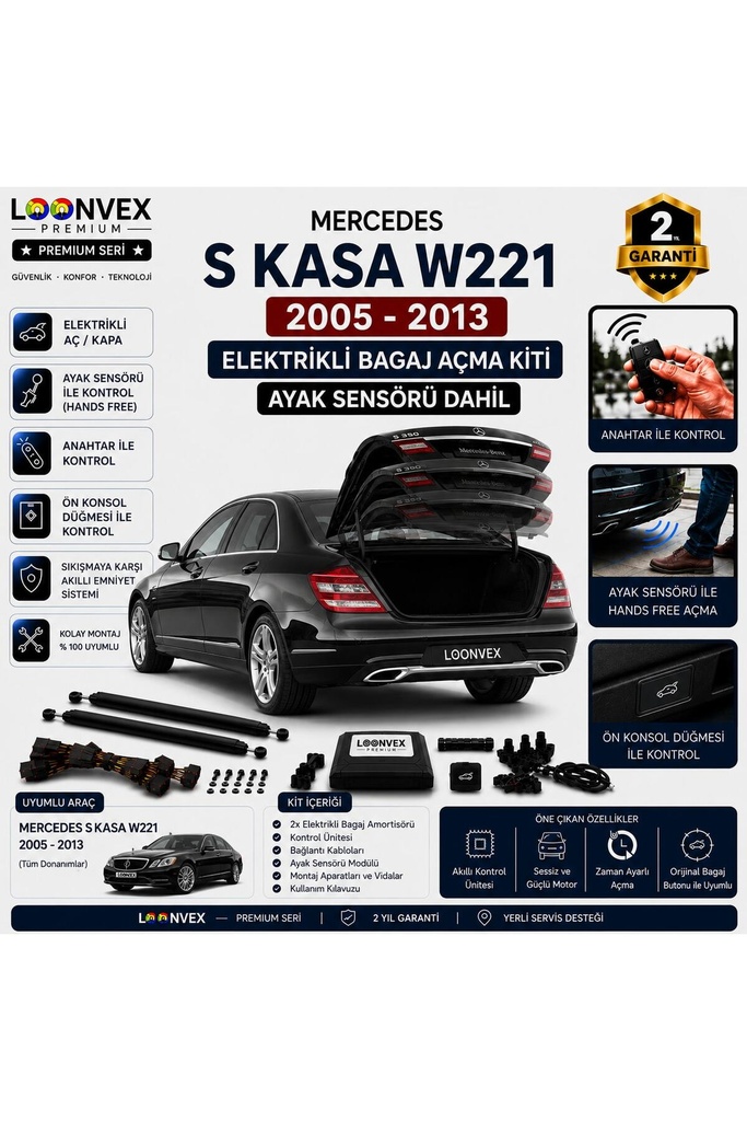 [LVX-EB-00064] Mercedes S Serisi W221 2005-2013 Uyumlu Elektrikli Bagaj Açma Kiti Ayak Sensörlü 2 Yıl Garantili