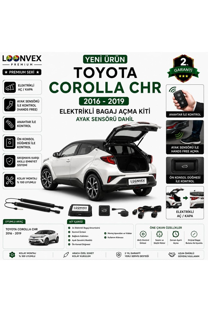 [LVX-EB-00112] Toyota C-HR 2016-2019 Uyumlu Elektrikli Bagaj Açma Kiti Ayak Sensörlü 2 Yıl Garantili