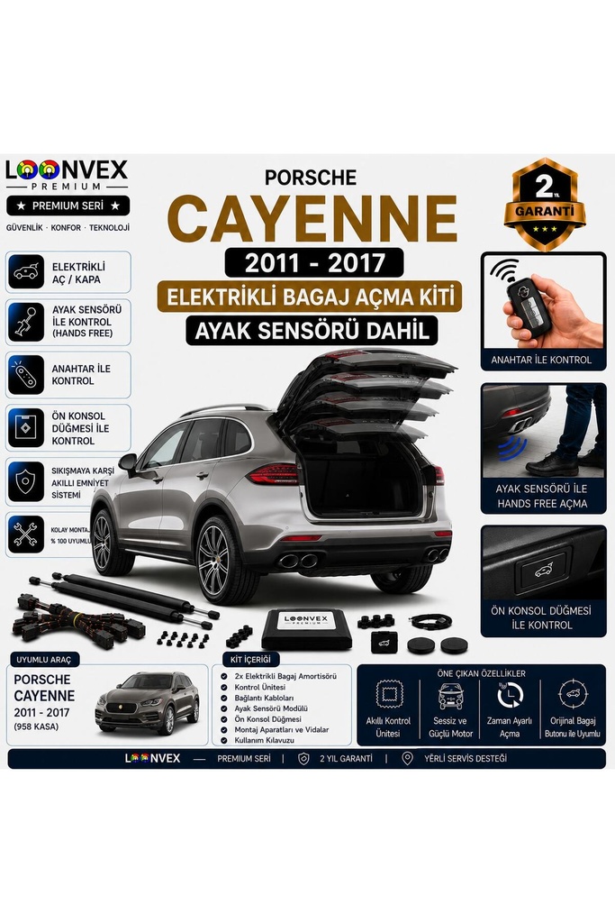 [LVX-EB-00091] Porsche Cayenne 958 2011-2017 Uyumlu Elektrikli Bagaj Açma Kiti Ayak Sensörlü 2 Yıl Garantili