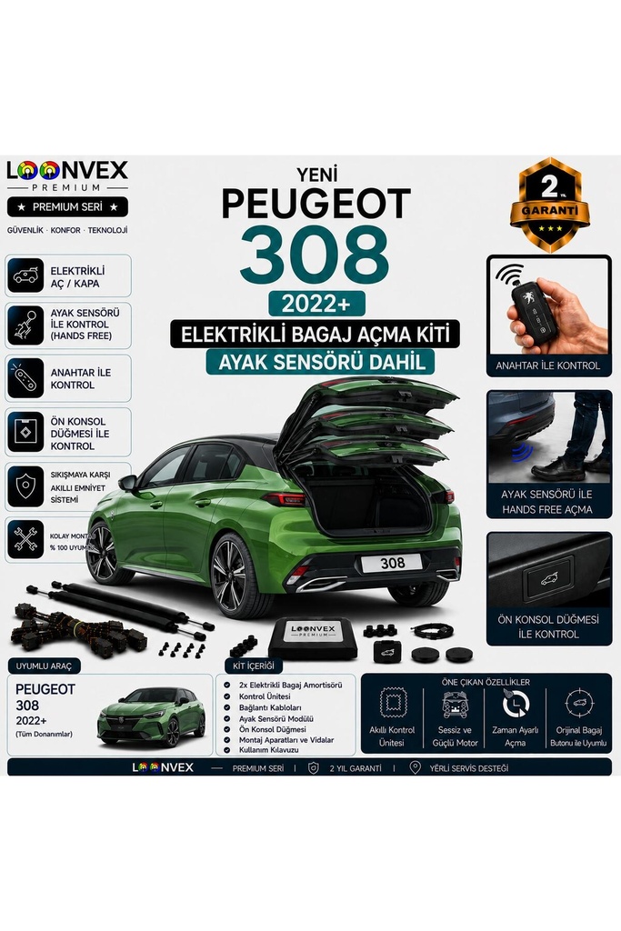 [LVX-EB-00084] Peugeot 308 P5 2022+ Uyumlu Elektrikli Bagaj Açma Kiti Ayak Sensörlü 2 Yıl Garantili