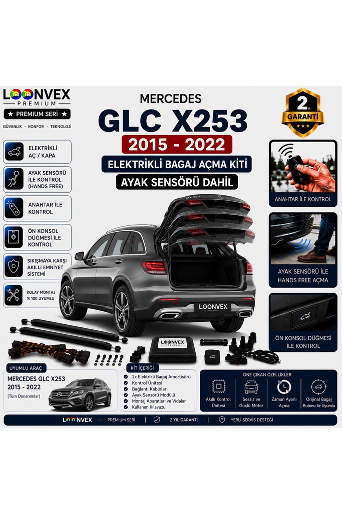 [LVX-EB-00063] Mercedes GLC X253 2015-2022 Uyumlu Elektrikli Bagaj Açma Kiti Ayak Sensörlü 2 Yıl Garantili