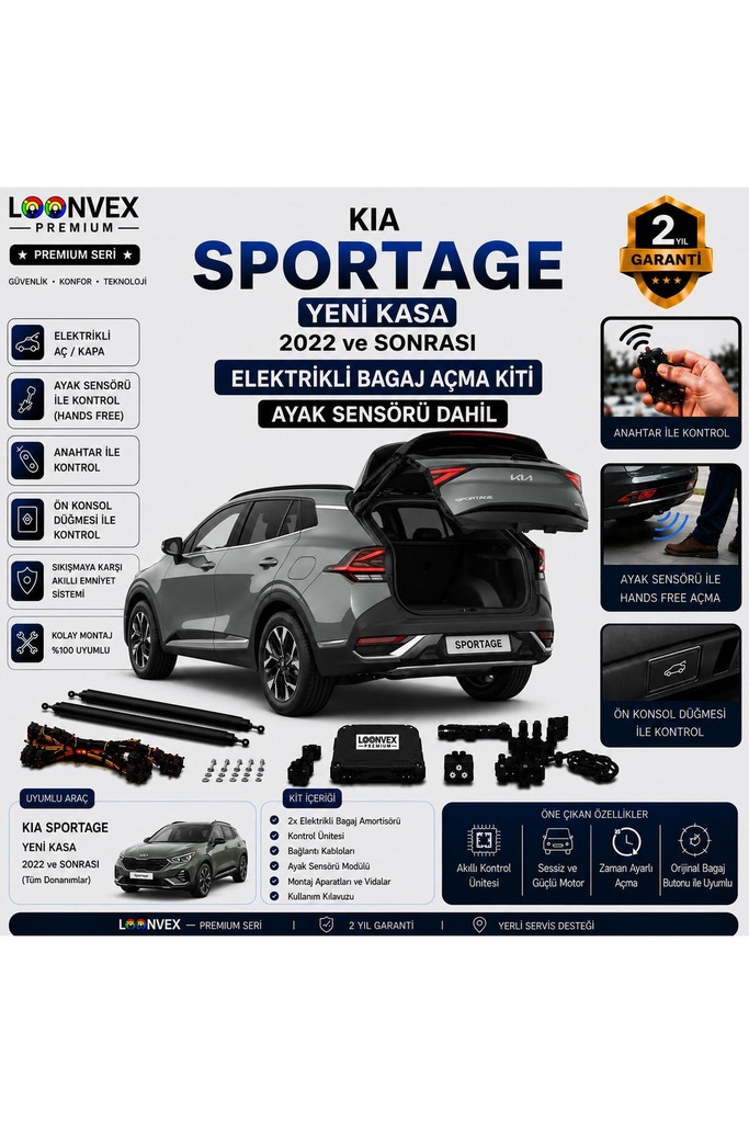 [LVX-EB-00038] Kia Sportage Yeni Kasa 2022 ve Sonrası Uyumlu Elektrikli Bagaj Açma Kiti Ayak Sensörlü 2 Yıl Garantili