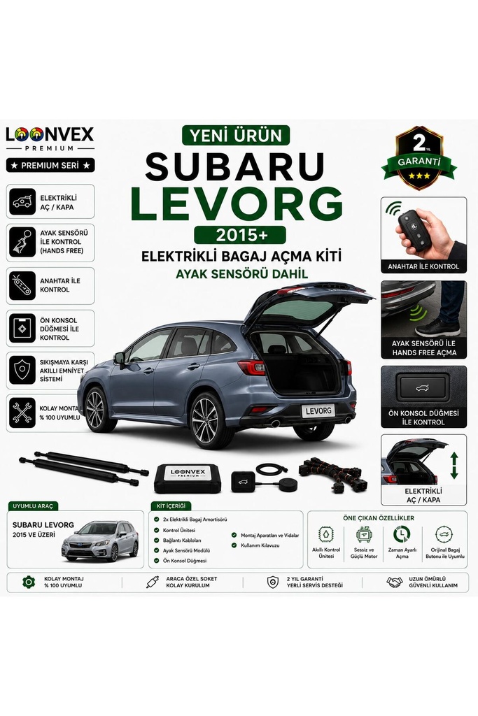 [LVX-EB-00108] Subaru Levorg 2015+ Uyumlu Elektrikli Bagaj Açma Kiti Ayak Sensörlü 2 Yıl Garantili