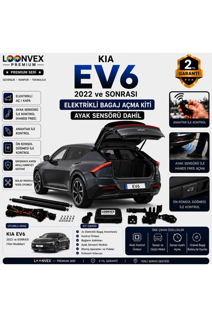[LVX-EB-00036] Kia EV6 2022 ve Sonrası Uyumlu Elektrikli Bagaj Açma Kiti Ayak Sensörlü 2 Yıl Garantili