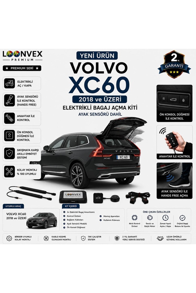 [LVX-EB-00128] Volvo XC60 2018+ Uyumlu Elektrikli Bagaj Açma Kiti Ayak Sensörlü 2 Yıl Garantili