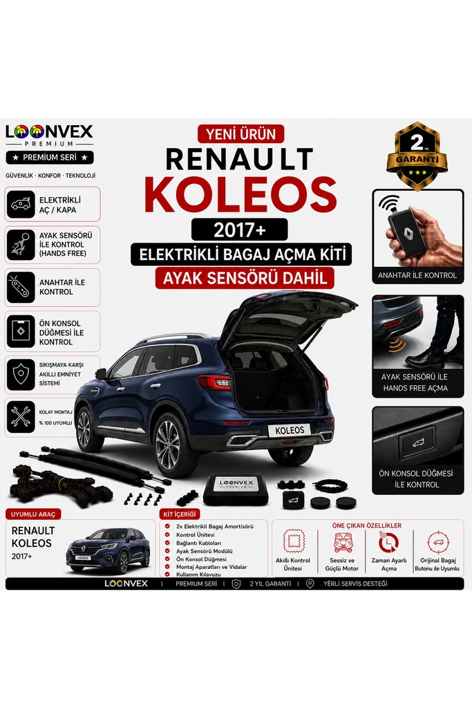 [LVX-EB-00096] Renault Koleos 2017+ Uyumlu Elektrikli Bagaj Açma Kiti Ayak Sensörlü 2 Yıl Garantili