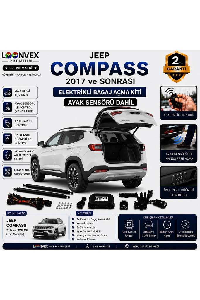 [LVX-EB-00034] Jeep Compass 2017 ve Sonrası Uyumlu Elektrikli Bagaj Açma Kiti Ayak Sensörlü 2 Yıl Garantili
