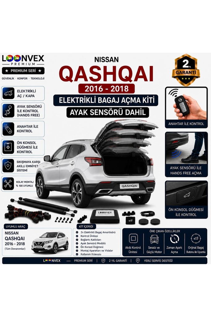 [LVX-EB-00073] Nissan Qashqai J11 2016-2018 Uyumlu Elektrikli Bagaj Açma Kiti Ayak Sensörlü 2 Yıl Garantili