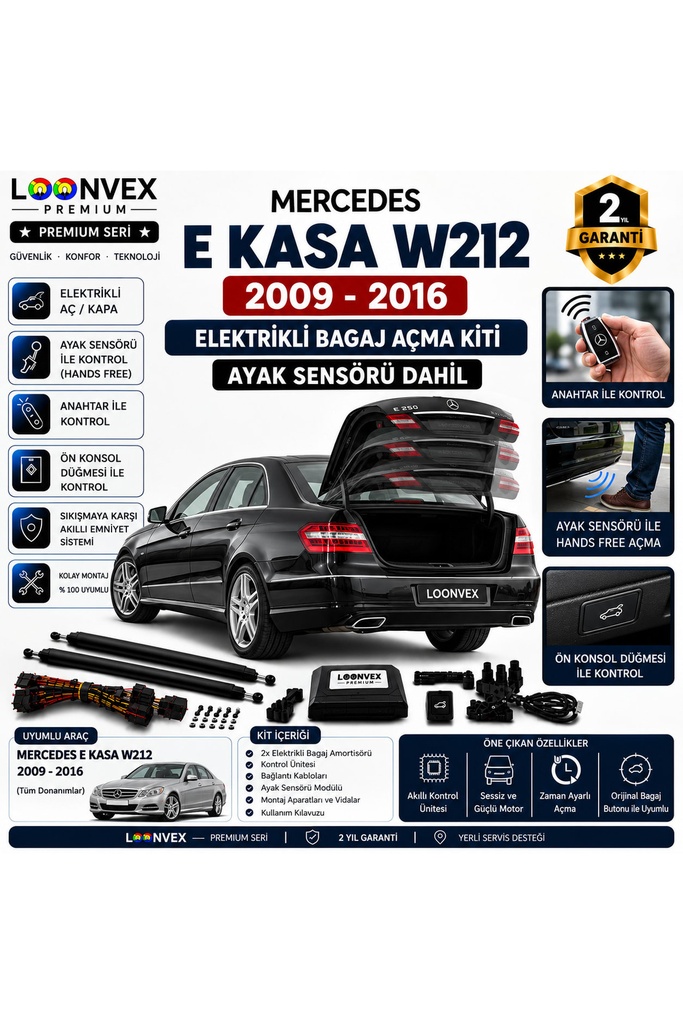 [LVX-EB-00059] Mercedes E Serisi W212 2009-2016 Uyumlu Elektrikli Bagaj Açma Kiti Ayak Sensörlü 2 Yıl Garantili