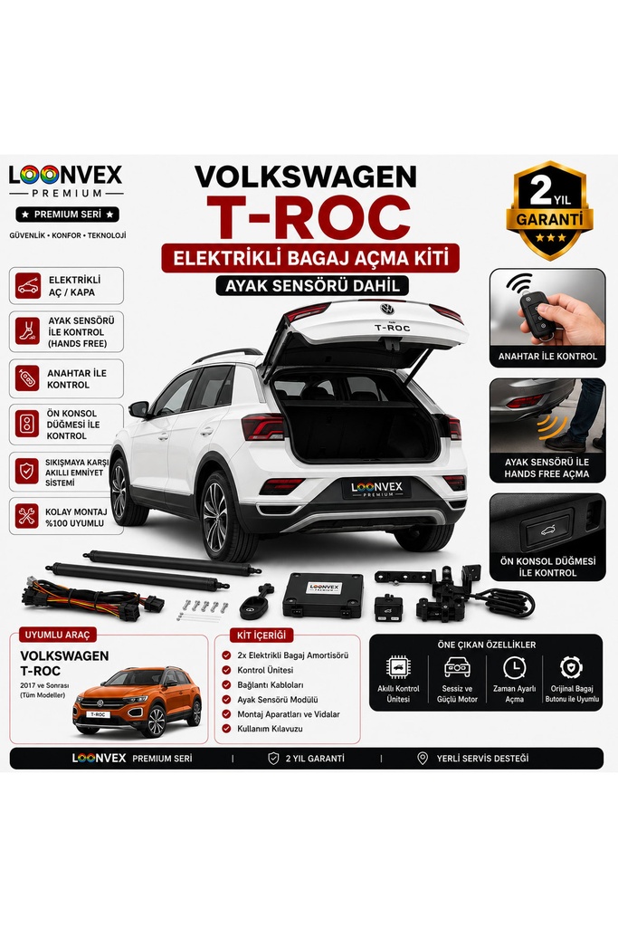 [LVX-EB-00121] VW T-Roc 2017+ Uyumlu Elektrikli Bagaj Açma Kiti Ayak Sensörlü 2 Yıl Garantili
