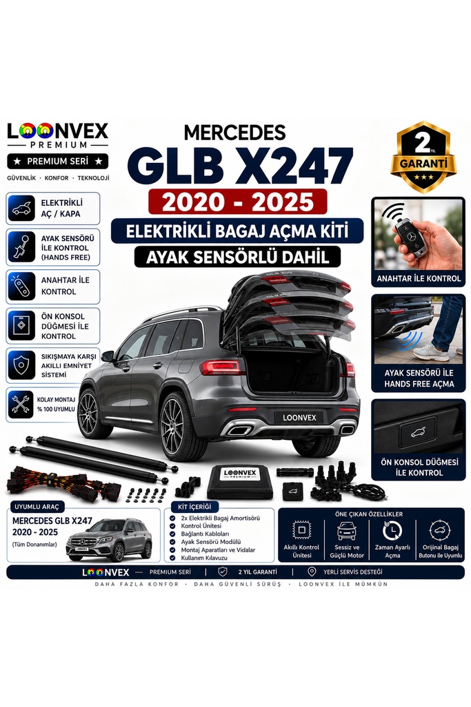 [LVX-EB-00062] Mercedes GLB X247 2020-2023 Uyumlu Elektrikli Bagaj Açma Kiti Ayak Sensörlü 2 Yıl Garantili