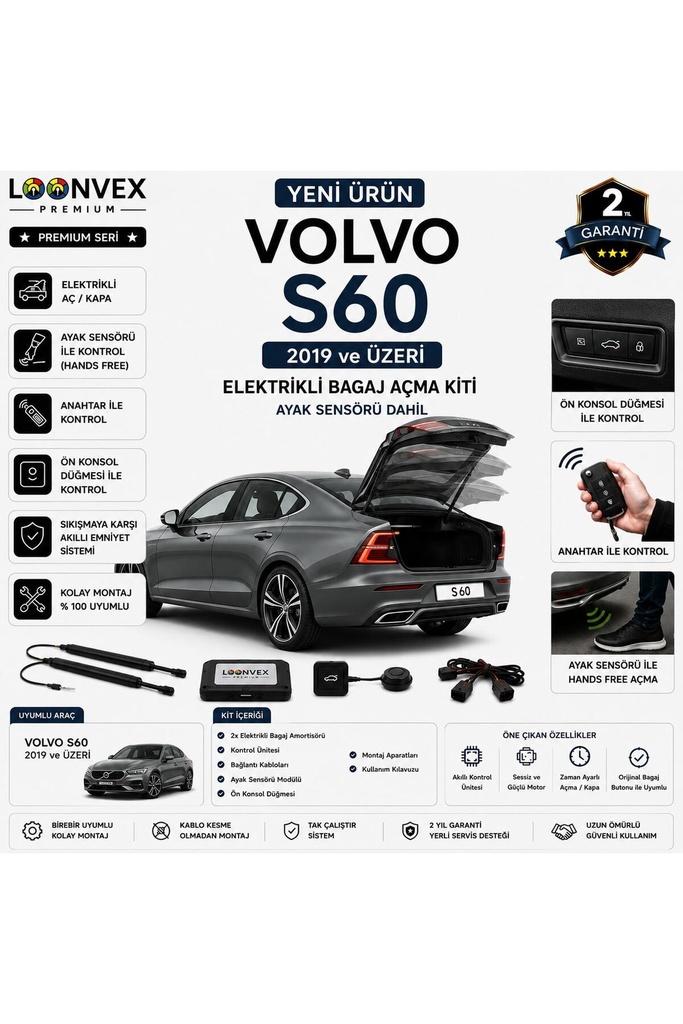 [LVX-EB-00125] Volvo S60 2019+ Uyumlu Elektrikli Bagaj Açma Kiti Ayak Sensörlü 2 Yıl Garantili
