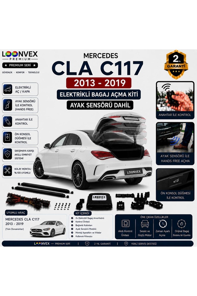 [LVX-EB-00056] Mercedes CLA C117 2013-2019 Uyumlu Elektrikli Bagaj Açma Kiti Ayak Sensörlü 2 Yıl Garantili
