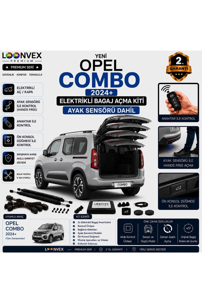 [LVX-EB-00078] Opel Combo 2024+ Uyumlu Elektrikli Bagaj Açma Kiti Ayak Sensörlü 2 Yıl Garantili