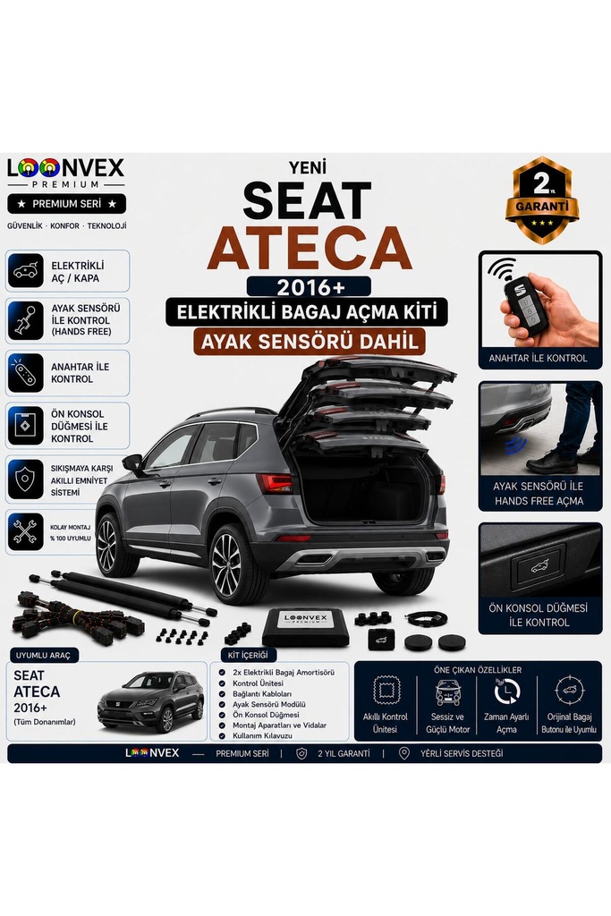 [LVX-EB-00098] SEAT Ateca 2016+ Uyumlu Elektrikli Bagaj Açma Kiti Ayak Sensörlü 2 Yıl Garantili