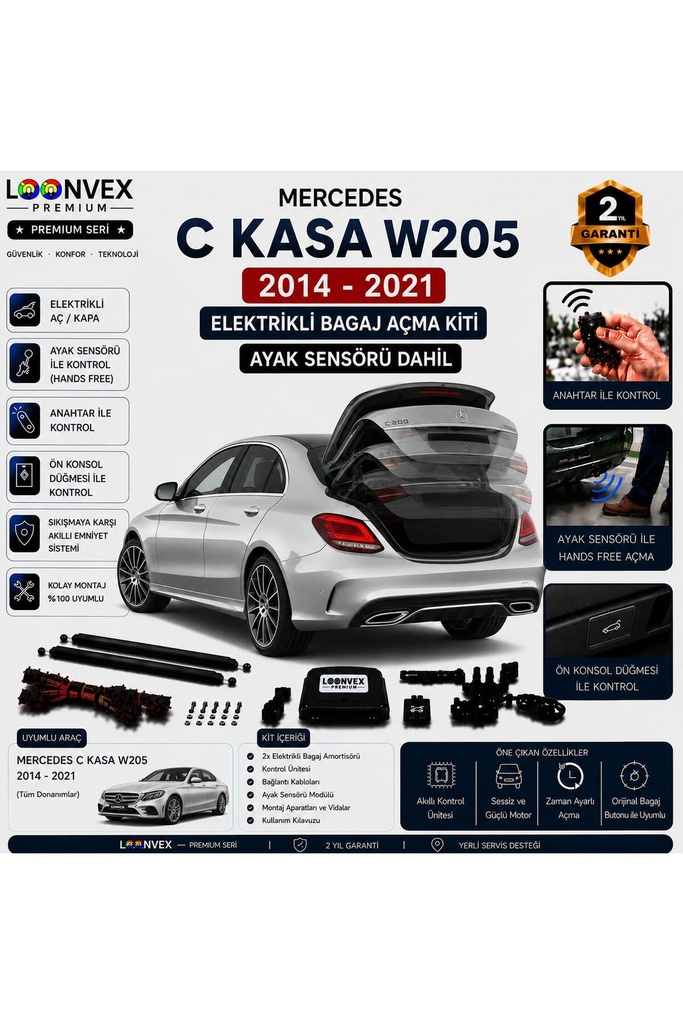 [LVX-EB-00053] Mercedes C Serisi W205 2014-2021 Uyumlu Elektrikli Bagaj Açma Kiti Ayak Sensörlü 2 Yıl Garantili