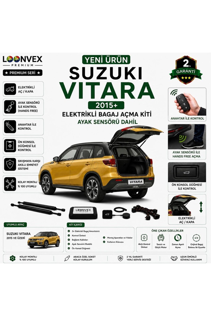 [LVX-EB-00111] Suzuki Vitara 2015+ Uyumlu Elektrikli Bagaj Açma Kiti Ayak Sensörlü 2 Yıl Garantili