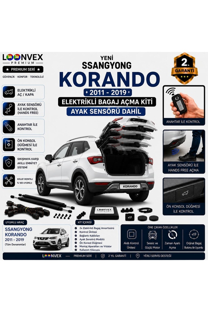 [LVX-EB-00104] SsangYong Korando 2011-2019 Uyumlu Elektrikli Bagaj Açma Kiti Ayak Sensörlü 2 Yıl Garantili