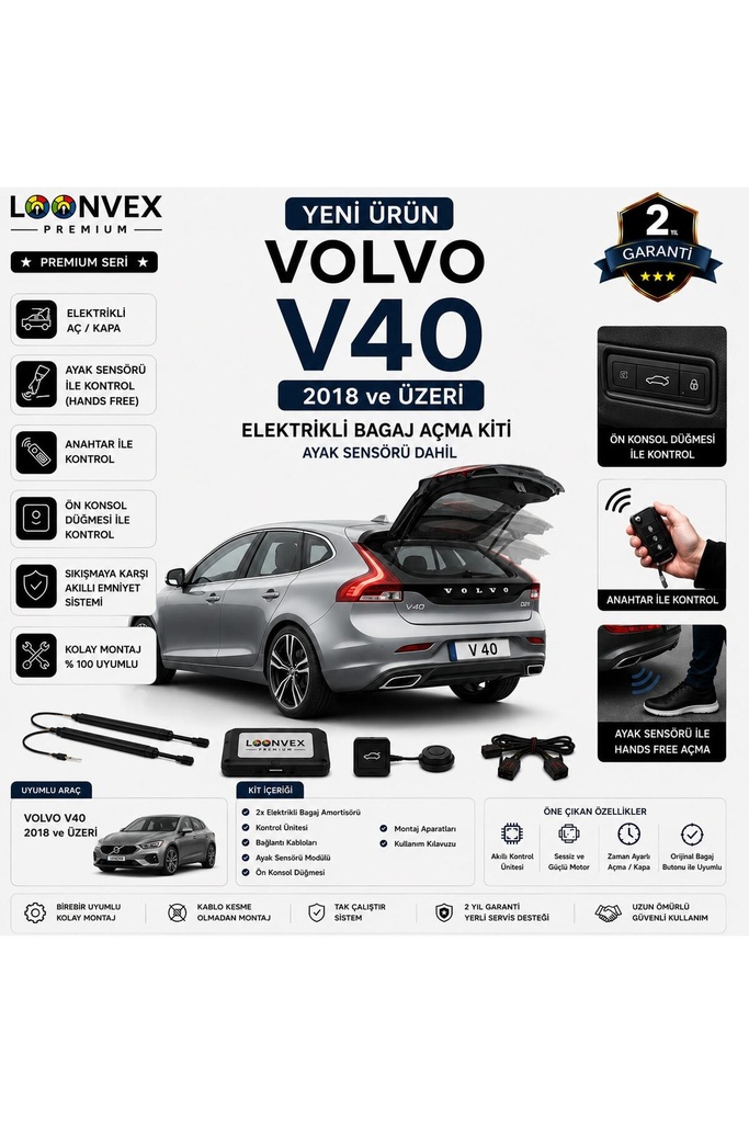 [LVX-EB-00127] Volvo V40 2018+ Uyumlu Elektrikli Bagaj Açma Kiti Ayak Sensörlü 2 Yıl Garantili