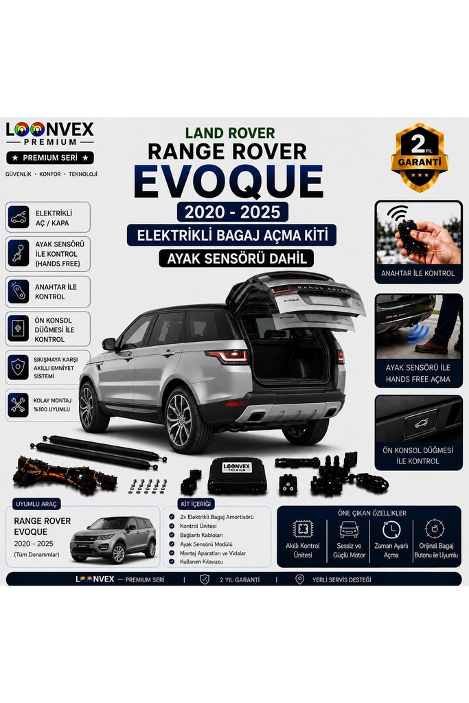 [LVX-EB-00043] Range Rover Evoque 2020 ve Sonrası Uyumlu Elektrikli Bagaj Açma Kiti Ayak Sensörlü 2 Yıl Garantili