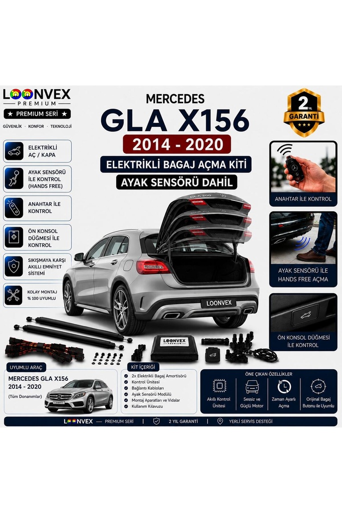 [LVX-EB-00061] Mercedes GLA X156 2014-2020 Uyumlu Elektrikli Bagaj Açma Kiti Ayak Sensörlü 2 Yıl Garantili