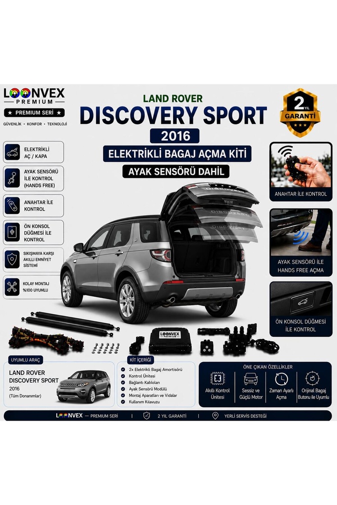 [LVX-EB-00042] Land Rover Discovery Sport 2016 ve Sonrası Uyumlu Elektrikli Bagaj Açma Kiti Ayak Sensörlü 2 Yıl Garantili