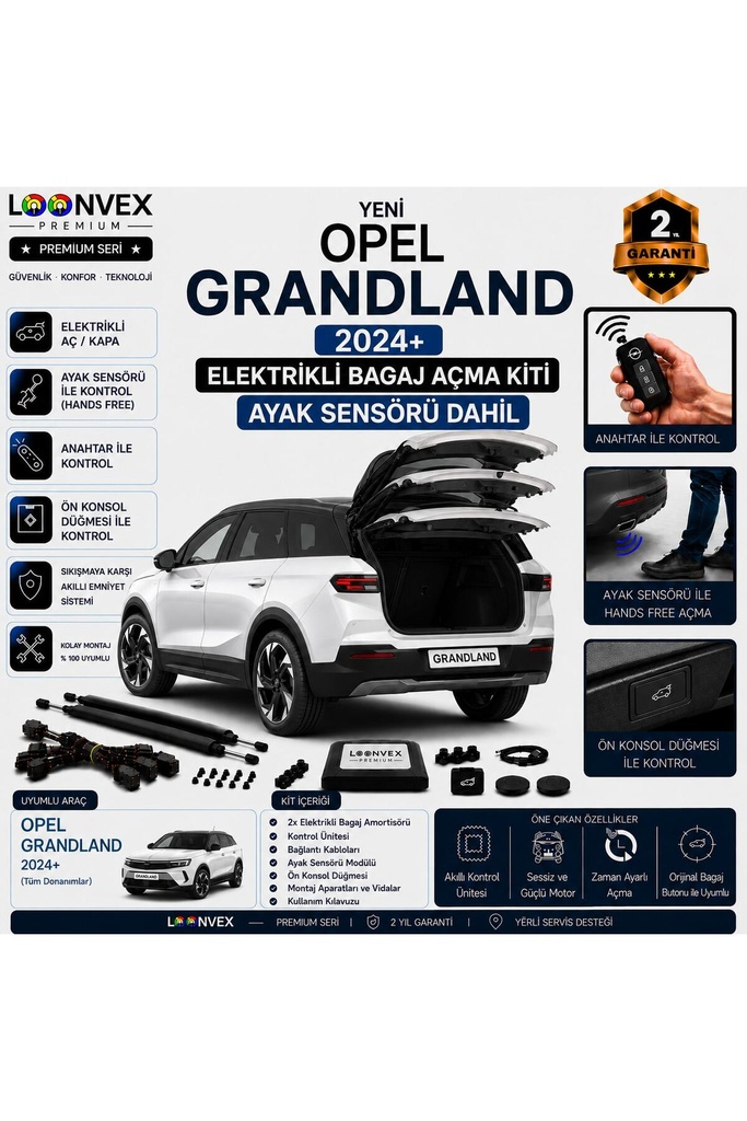 [LVX-EB-00080] Opel Grandland 2024+ Uyumlu Elektrikli Bagaj Açma Kiti Ayak Sensörlü 2 Yıl Garantili