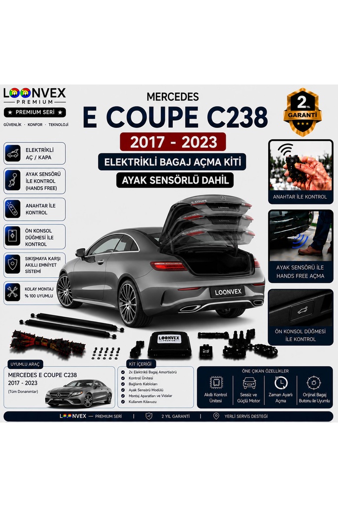[LVX-EB-00058] Mercedes E Serisi Coupe C238 2017-2023 Uyumlu Elektrikli Bagaj Açma Kiti Ayak Sensörlü 2 Yıl Garantili