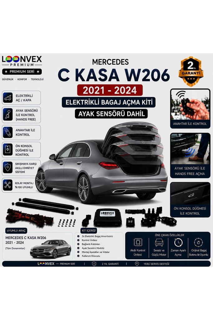 [LVX-EB-00054] Mercedes C Serisi W206 2021-2024 Uyumlu Elektrikli Bagaj Açma Kiti Ayak Sensörlü 2 Yıl Garantili