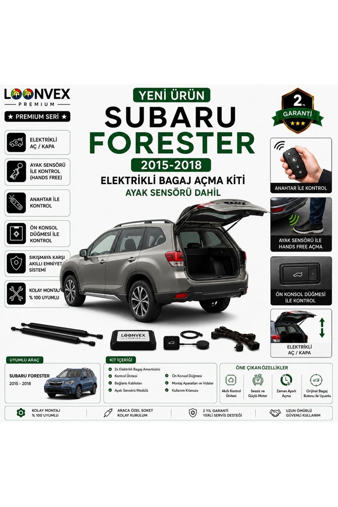 [LVX-EB-00106] Subaru Forester 2015-2018 Uyumlu Elektrikli Bagaj Açma Kiti Ayak Sensörlü 2 Yıl Garantili