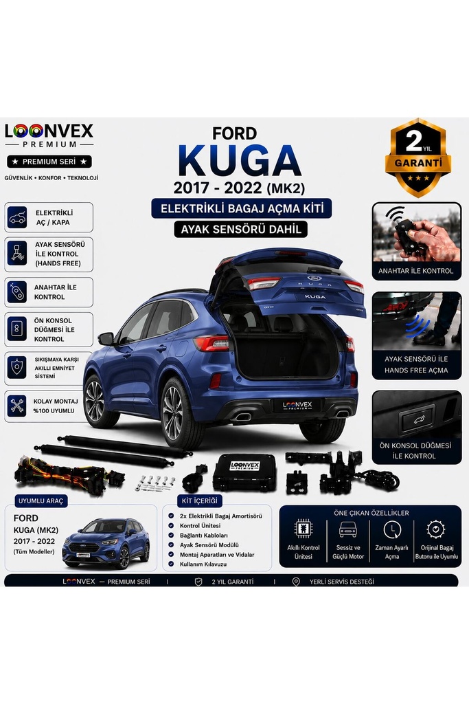 [LVX-EB-00022] Ford Kuga 2017-2022 Uyumlu Elektrikli Bagaj Açma Kiti Ayak Sensörlü 2 Yıl Garantili