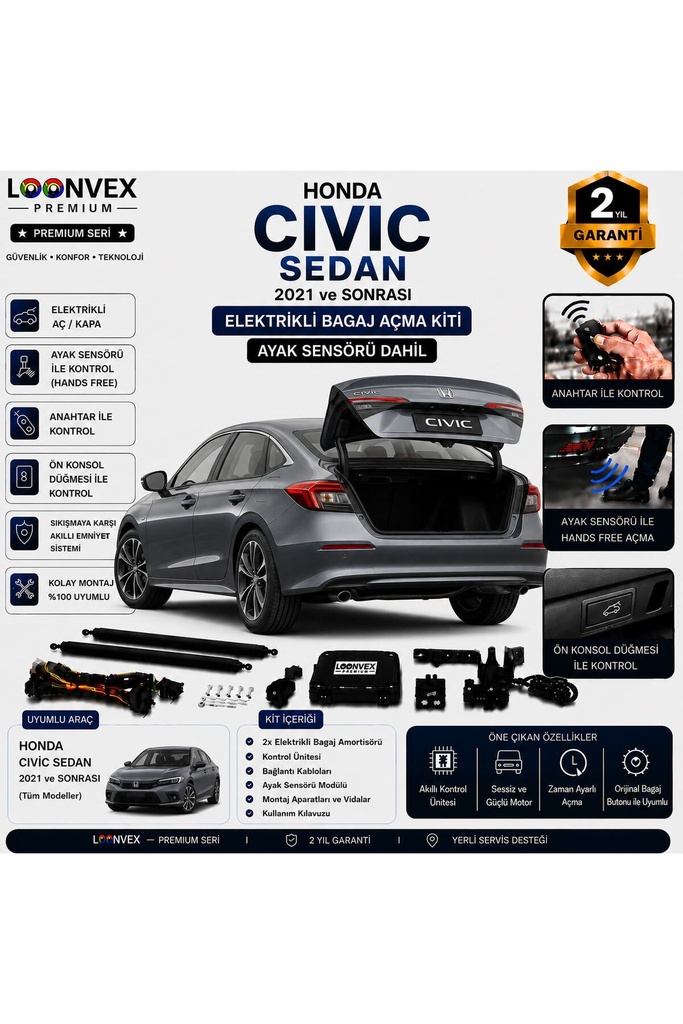 [LVX-EB-00025] Honda Civic Sedan 2021 ve Sonrası Uyumlu Elektrikli Bagaj Açma Kiti Ayak Sensörlü 2 Yıl Garantili