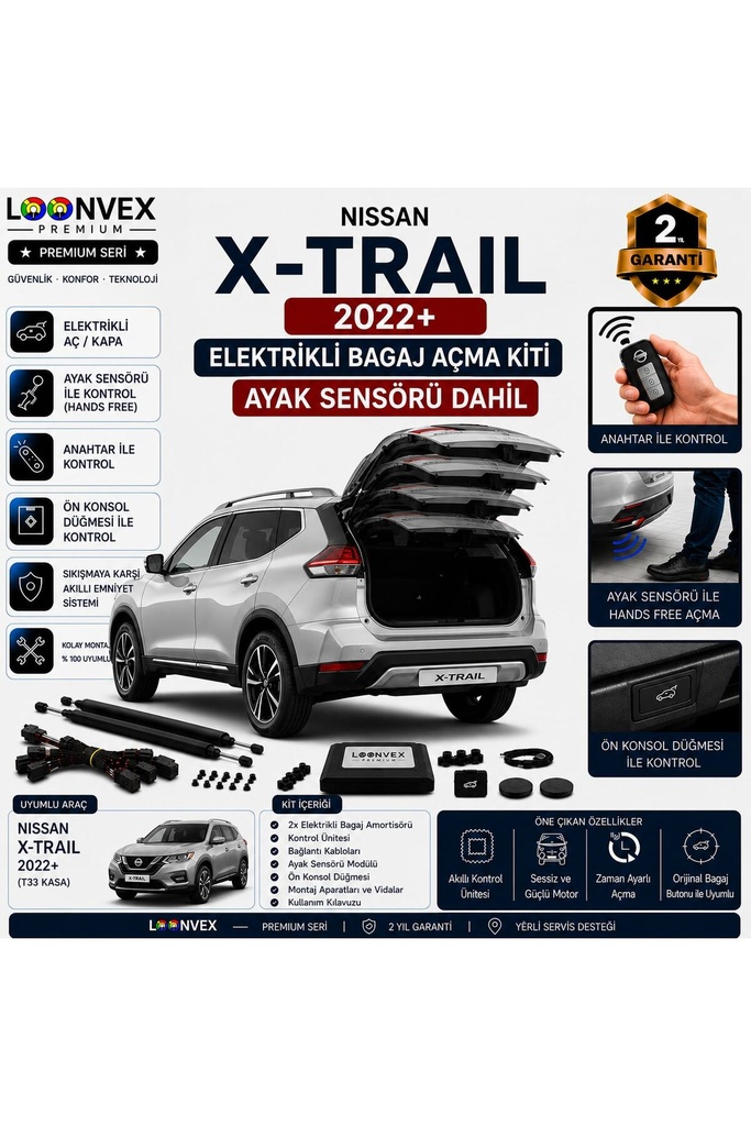 [LVX-EB-00076] Nissan X-Trail T33 2022+ Uyumlu Elektrikli Bagaj Açma Kiti Ayak Sensörlü 2 Yıl Garantili