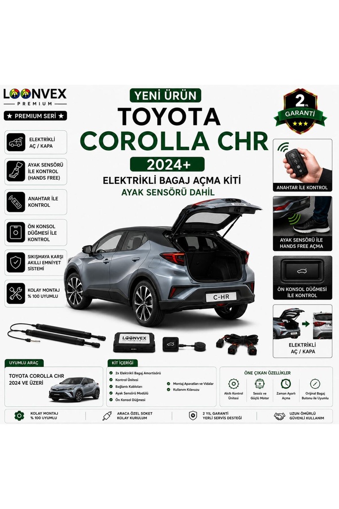 [LVX-EB-00113] Toyota C-HR 2024+ Uyumlu Elektrikli Bagaj Açma Kiti Ayak Sensörlü 2 Yıl Garantili