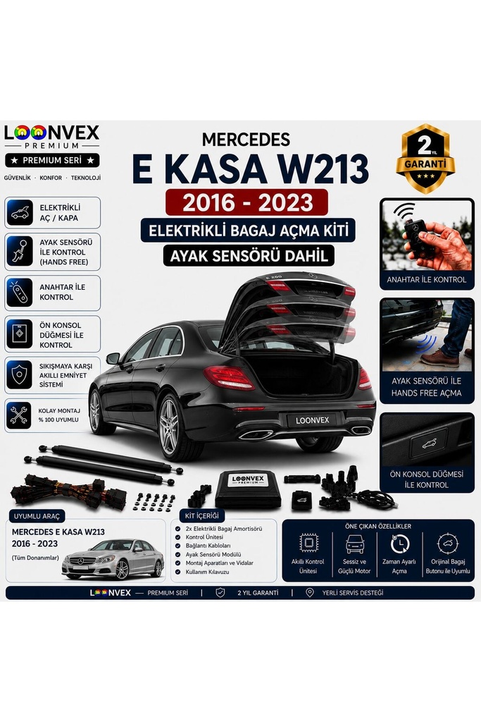 [LVX-EB-00060] Mercedes E Serisi W213 2016-2023 Uyumlu Elektrikli Bagaj Açma Kiti Ayak Sensörlü 2 Yıl Garantili