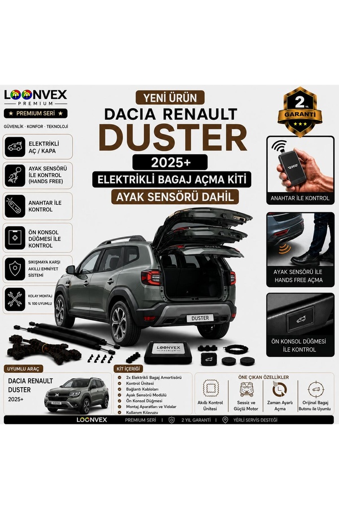 [LVX-EB-00094] Dacia Duster 2025+ Uyumlu Elektrikli Bagaj Açma Kiti Ayak Sensörlü 2 Yıl Garantili
