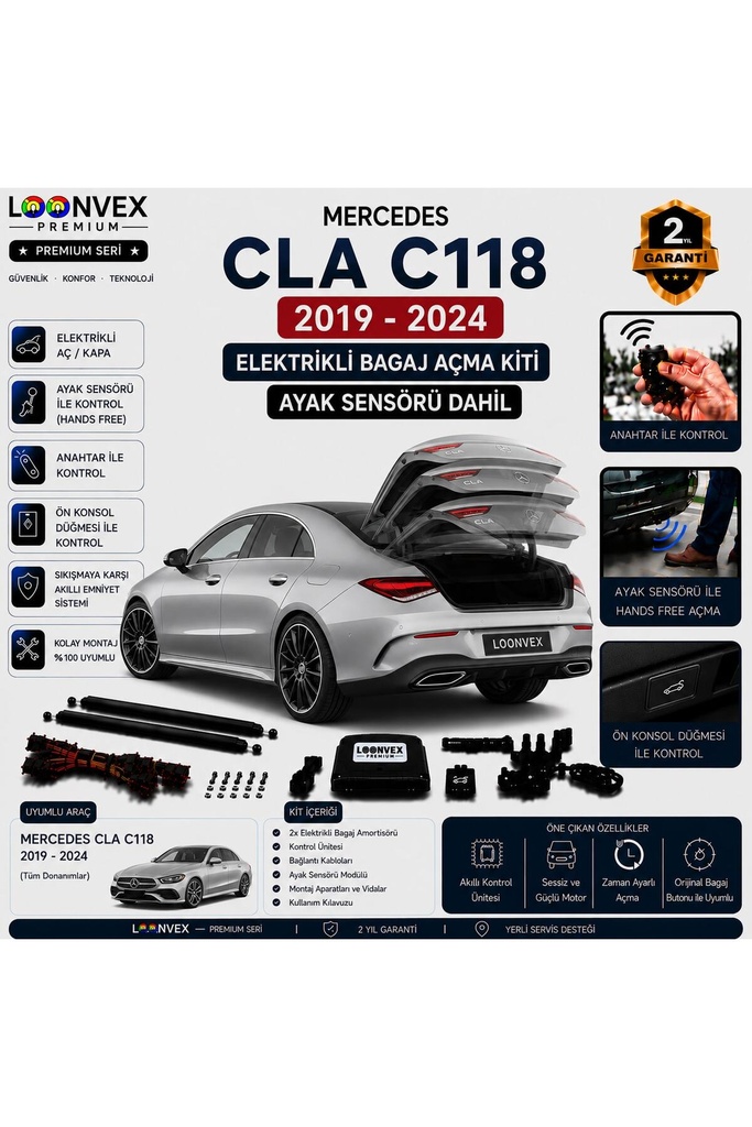 [LVX-EB-00055] Mercedes CLA C118 2019-2024 Uyumlu Elektrikli Bagaj Açma Kiti Ayak Sensörlü 2 Yıl Garantili