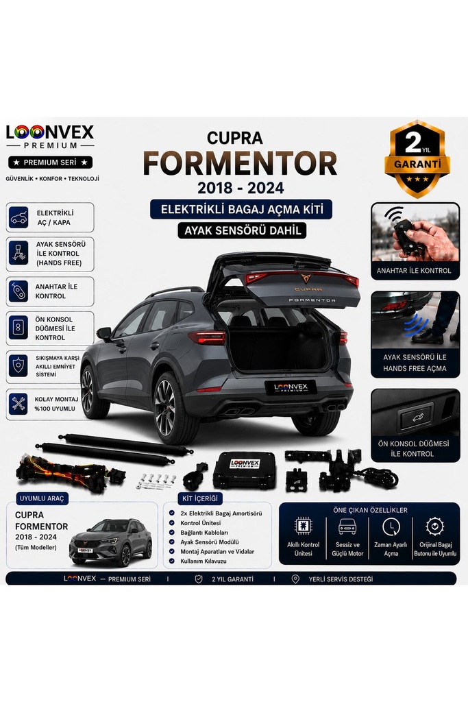 [LVX-EB-00020] Cupra Formentor 2021 ve Sonrası Uyumlu Elektrikli Bagaj Açma Kiti Ayak Sensörlü 2 Yıl Garantili