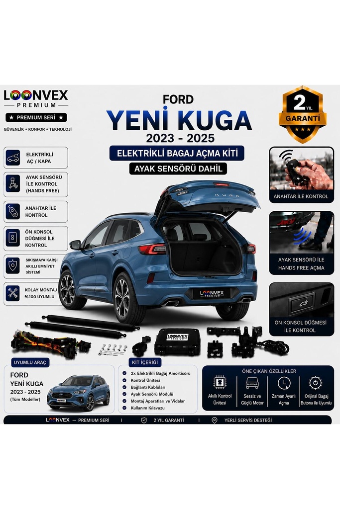 [LVX-EB-00023] Ford Kuga Yeni Kasa 2023 ve Sonrası Uyumlu Elektrikli Bagaj Açma Kiti Ayak Sensörlü 2 Yıl Garantili