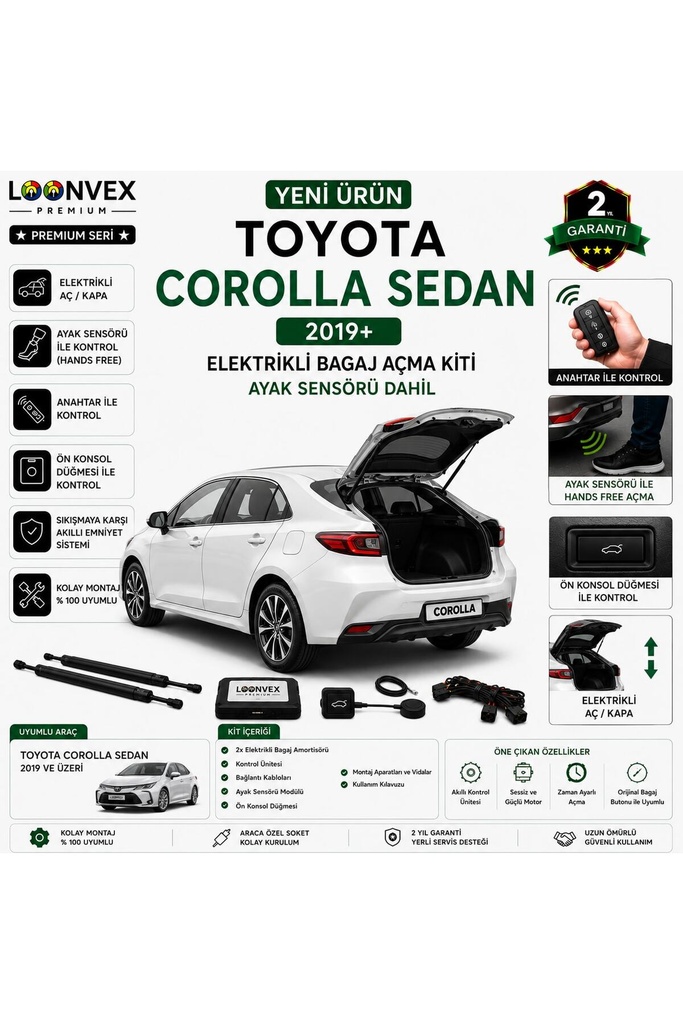 [LVX-EB-00115] Toyota Corolla Sedan 2019+ Uyumlu Elektrikli Bagaj Açma Kiti Ayak Sensörlü 2 Yıl Garantili