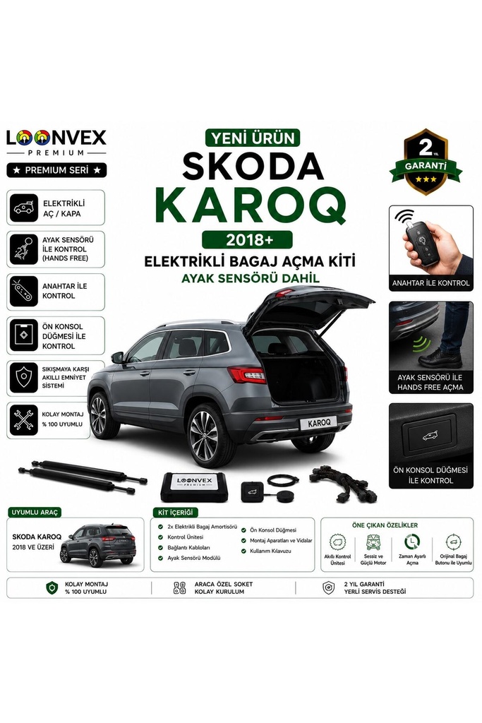 [LVX-EB-00100] Skoda Karoq 2018+ Uyumlu Elektrikli Bagaj Açma Kiti Ayak Sensörlü 2 Yıl Garantili