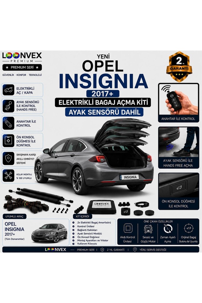 [LVX-EB-00082] Opel Insignia B 2017+ Uyumlu Elektrikli Bagaj Açma Kiti Ayak Sensörlü 2 Yıl Garantili