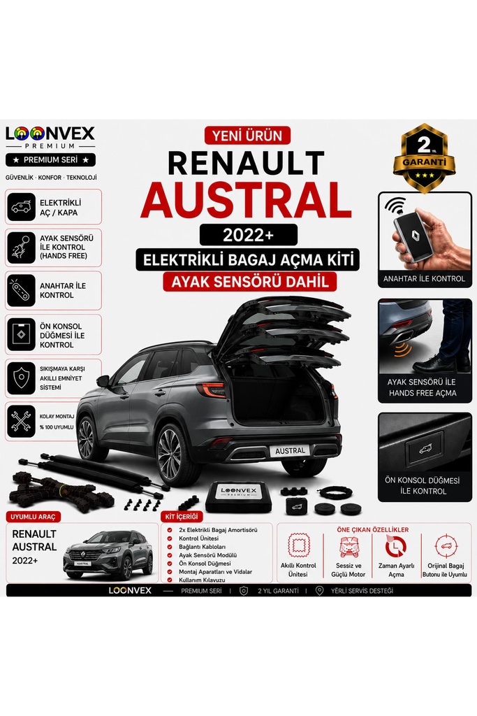 LOONVEX Renault Austral 2022+ Uyumlu Elektrikli Bagaj Açma Kiti Ayak Sensörlü 2 Yıl Garantili