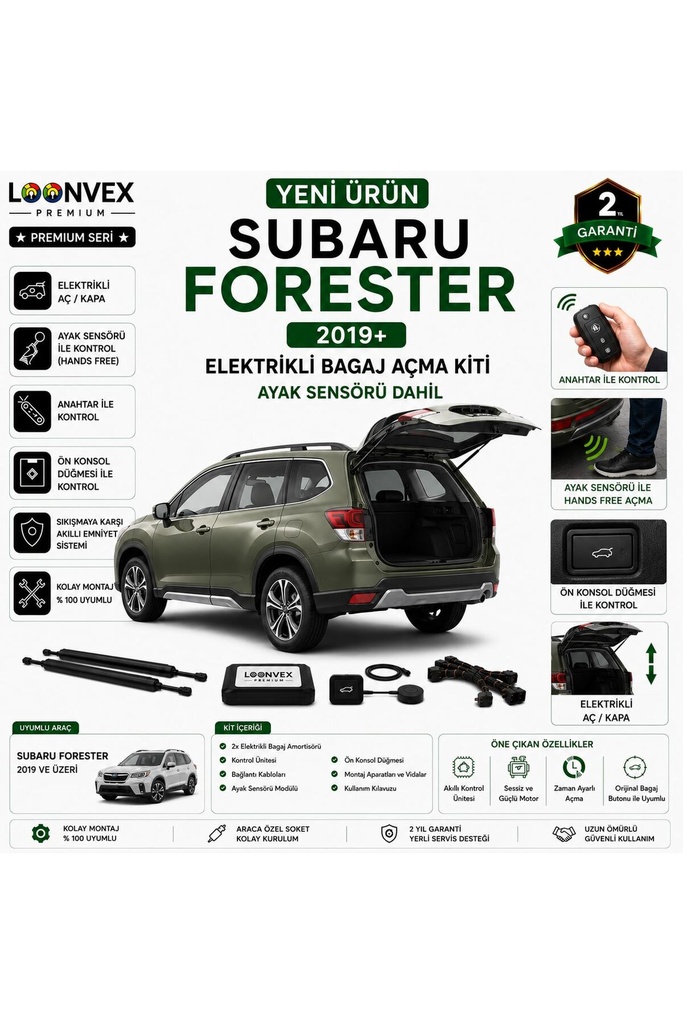 [LVX-EB-00107] Subaru Forester 2019+ Uyumlu Elektrikli Bagaj Açma Kiti Ayak Sensörlü 2 Yıl Garantili